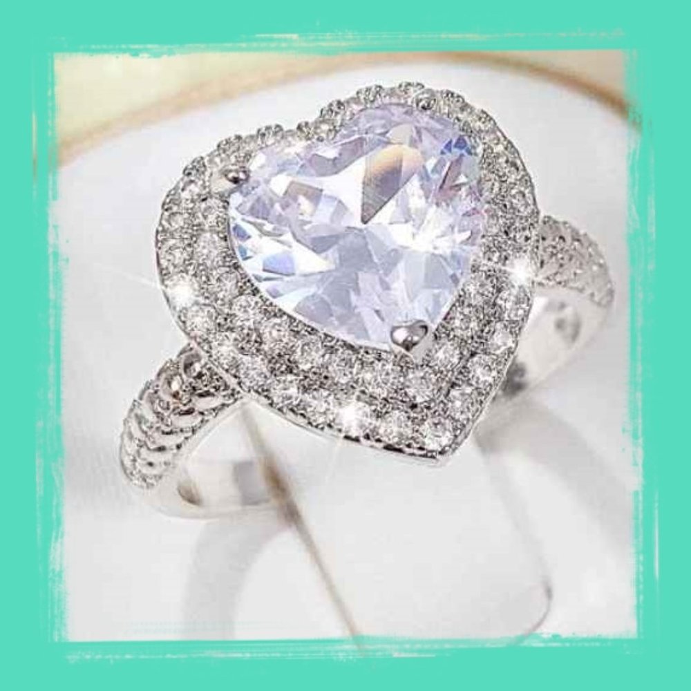 NEW Sterling Silver Heart Double Halo 3.5 CT CZ Ring - Picture 2 of 7